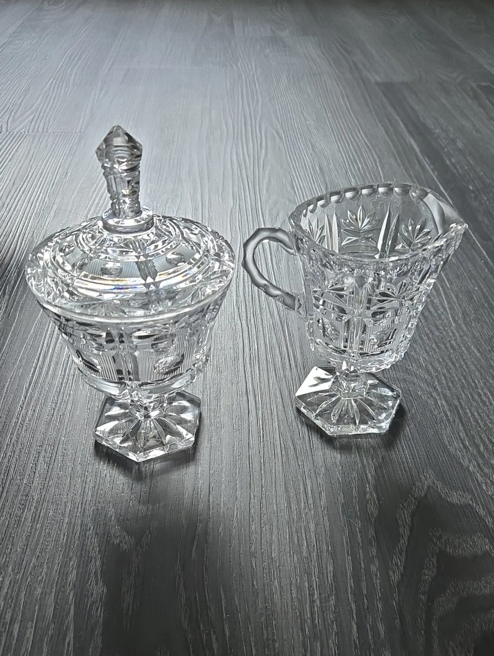 1960's Crystal Glass Sugar Bowl and Creamer Set - Clear Vintage